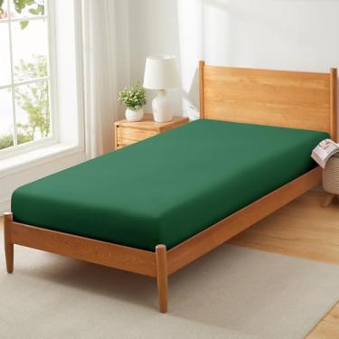 Imagem de Vonty 1 lençol de cama verde de 78,7 cm x 190,5 cm - 1800 fios de microfibra, lençol com elástico respirável e macio, adequado para cama de beliche solteiro estreito