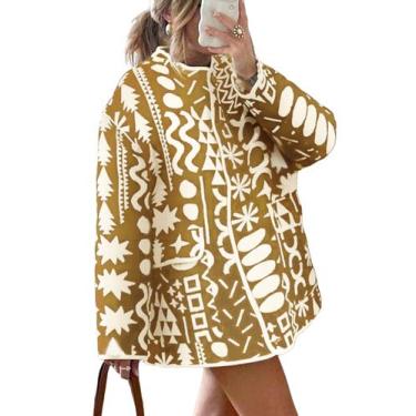 Imagem de Jaqueta acolchoada feminina leve Yimoon com estampa floral cáqui