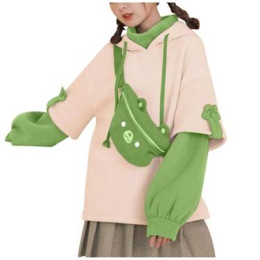 Imagem de Moletom feminino com capuz de urso marrom outono inverno moletom de ma