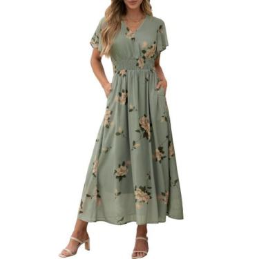 Imagem de Vestido maxi ANRABESS com estampa floral com decote em V e chiffon de 