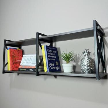 Imagem de Prateleira 120x20cm Estilo Industrial de Parede Madeira e Suporte Resi