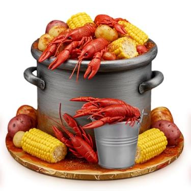 Imagem de Gemscream 13 Pcs Crawfish Boil Party Supplies Fake Crawfish Party Decorations Lobster Cake Toppers Plastic Crayfish Potato Corn Metal Pail for Lobster Theme Birthday Festival Potluck
