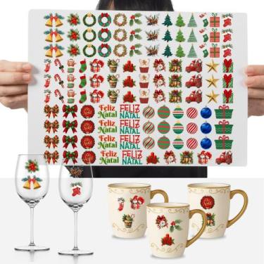 Imagem de Cartela Adesivo Decoração 3 cm Feliz Natal Papai Noel DTF UV - Graviar