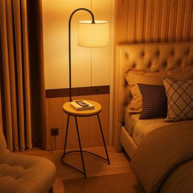 Imagem de Luminária Com Mesa De Cabeceira Acoplada Estilo Industrial Pés De Aço 