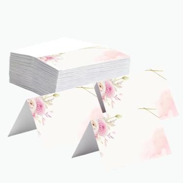 Imagem de Rowcay 300 cartões de casamento florais rosa, 10 x 9 cm, cartões de identificação de barraca floral rosa, cartões de mesa dobráveis para impressão, cartões de nome, cartões de acompanhante, para