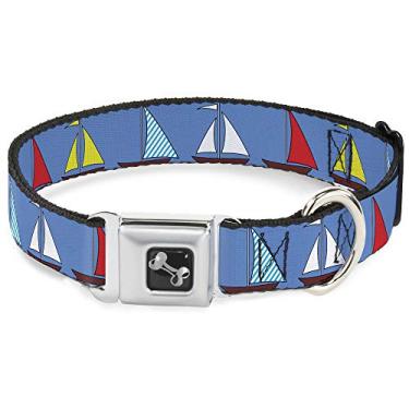 Imagem de Buckle-Down Coleira de cachorro com fivela de cinto de segurança azul veleiro, multicolorido, 2,54 cm de largura – serve para pescoço de 38,12 a 66,04 cm – Grande (DC-W31997-L)