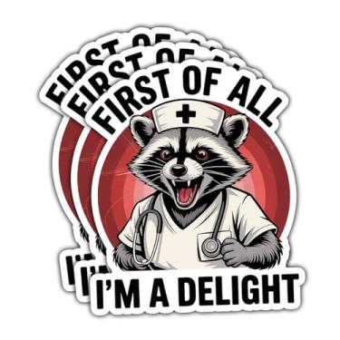 Imagem de (3 peças - 7,6 cm) First of All I'm A Delight Feral Raccoon, decalques de vinil de animais engraçados presentes para amantes da vida selvagem, amigos, família, para laptop, garrafa de água, copo