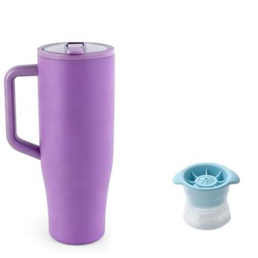 Imagem de TANYRE Garrafa de água de 1,134 g com alça roxa sexta geração, suporte de copo compatível para viagens, copo resistente a vazamentos - base de borracha e aço inoxidável isolado reutilizável, sem BPA