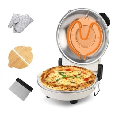 Imagem de YIBAKE Forno elétrico de pizza de 30,5 cm – Máquina de pizza de bancada com pedra cerâmica, aquece até 426 °C, forno portátil de pizza interno para pizzas caseiras, branco