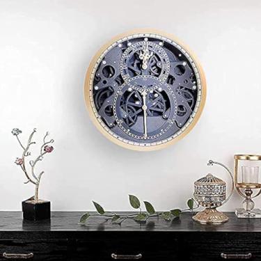 Imagem de Relógio De Parede De Metal Silencioso De 14" Com 2 Mostradores E Engrenagens, Relógio De Decoração Para Sala De Estar, Sala De Jantar E Escritório