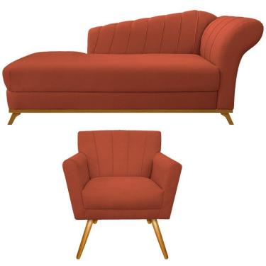Imagem de Kit Diva Recamier Vanessa 185cm Lado Esquerdo E 01 Poltrona Laura Suede Cor Terracota