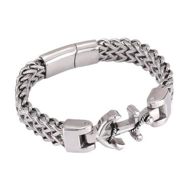 Imagem de Pulseira de aço inoxidável para homens com design de âncora náutica