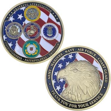 Imagem de U.S. Military Challenge Coin - USA Armed Forces Army, Navy, Air Force, Marines, Coast Guard - Patriotic Commemorative Token