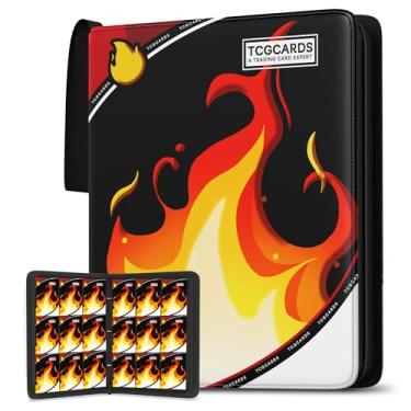 Imagem de Trading Card Binder 9 Pocket，Card Binder 900 Pockets Card Book Holder Cards with 50 Removable Sleeves，3-Ring Zip Design MTG/TCG/Sport Collectible Trading Card Albums Gifts for Boys and Girls (Fire)