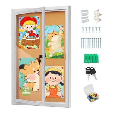 Imagem de Quadro de avisos de cortiça fechado de 91 x 61 cm, quadro de avisos bloqueável com moldura de alumínio