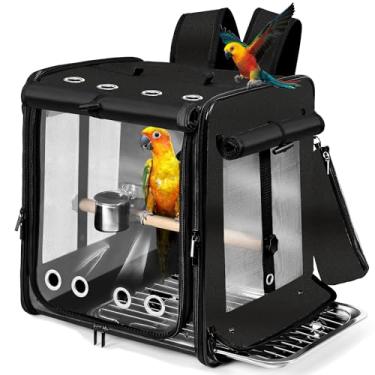 Imagem de Suertree porta-pássaros com cinto de segurança para viagens de carro, porta-mochila para pássaros com malha de aço inoxidável indestrutível, gaiola grande para viagem para pássaros, preto