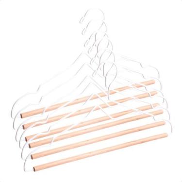 Imagem de Kit 6 Cabide Ferreiro Com Barra Em Madeira Para Organização - Oikos