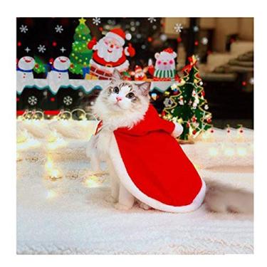 Imagem de IXIAOPET Chapéu de Papai Noel para gatos, roupas para animais de estimação, capa poncho vermelha com chapéu de Natal, acessórios de cabeça para animais de estimação, gatos, cães, médio