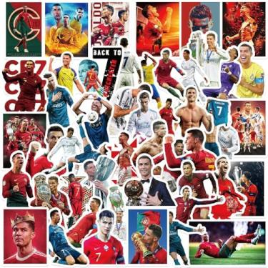 Imagem de Adesivos de jogador de futebol Cristiano Ronaldo, 50 peças de adesivos esportivos de vinil estrela do futebol, pacote de adesivos de garrafa de água, presentes esportivos de bola para amantes de