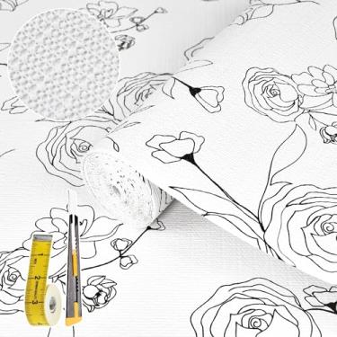 Imagem de Forros de prateleira para armários de cozinha 43,2 cm x 20FT forro de gaveta não adesivo floral preto e branco forro de prateleira espesso papel forte antiderrapante fácil de limpar para caixa de