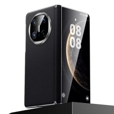 Imagem de FWYANZH Capa magnética para Huawei Mate X7, capa traseira de couro genuíno de luxo, dobradiça, proteção à prova de choque, carregamento sem fio, capa comercial, preta, Mate X7