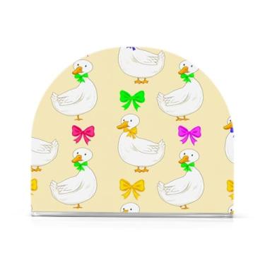 Imagem de xigua Pato fofo com suporte de guardanapo de acrílico de gravata borboleta, porta-guardanapos para mesas cozinha restaurante decoração de casa, suporte decorativo moderno para guardanapos de coquetel