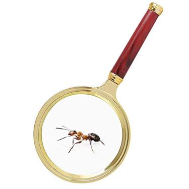 Imagem de uhyOHF Lupa Vision Aid 3X 5X com LED para leitura de livro, lente HD, lupa iluminada, joia grande e brilhante, luminária de mão, faixa de cabeça (dourado, vermelho-90 mm