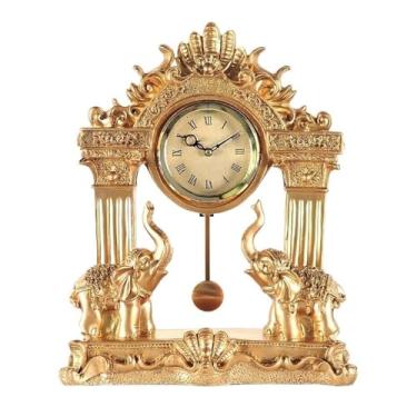 Imagem de Relógio de avô vintage elefante escultura criativa decoração de casa relógios de mesa silenciosos sem tique-taque com pêndulo relógio de cornija para decoração de escritório em casa e presentes