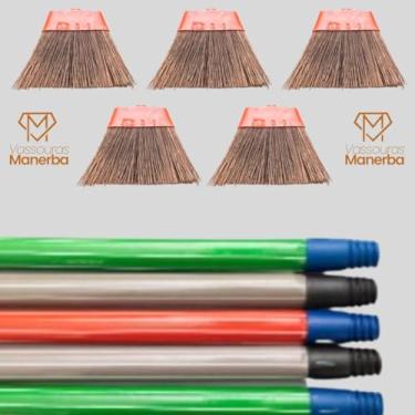 Imagem de KIT COM 5 VASSOURAS PIAÇAVA COM CABO LISTRADO