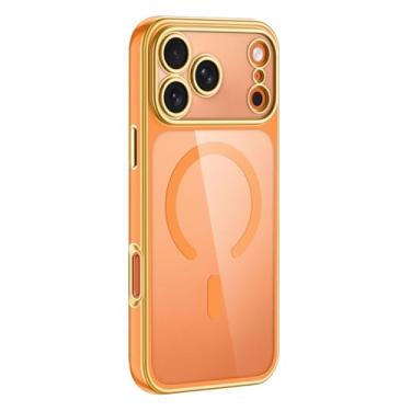 Imagem de LTLMYDAM Capa magnética para iPhone 17 Pro Max/17 Pro/Air/17, capa de carregamento sem fio transparente antiamarelamento, proteção para câmera, capa fina minimalista, laranja, 17 Pro