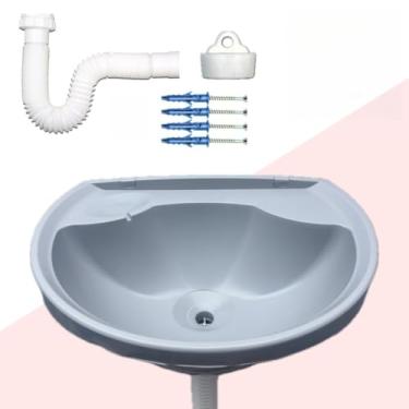 Imagem de Pia de Banheiro com Sifão e Ralo Lavatório Completo Antimanchas em Plástico Cuba para Banheiro com Kit de Instalação (4L CINZA + SIF)