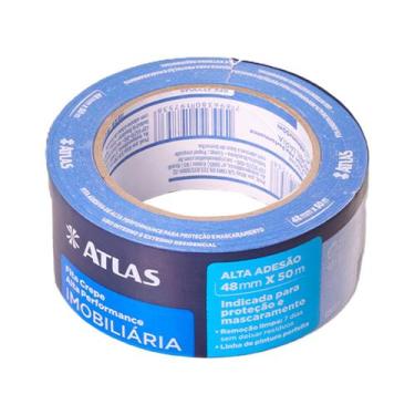 Imagem de Fita Crepe Imobiliária 48mm x 50m Atlas Larga Azul Pintura Profissiona
