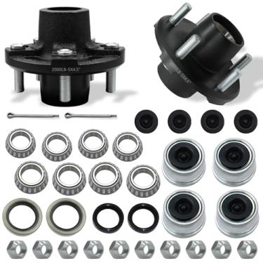 Imagem de 2 conjuntos de kit de cubo de reboque 5 parafusos 4,5 kit de eixo de reboque para 907 kg 5 terminais serve para eixo reto de reboque de 2,5 cm e 1-1/40.6 cm, cubos de reboque de barco 5 × 4,5 (serve