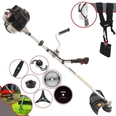 Imagem de Roçadeira Profissional Lateral Kawashima Kw52le À Gasolina 52c 2,5hp 2t + Faca 2 Pontas 330mm + Faca 40 Dentes 255mm +