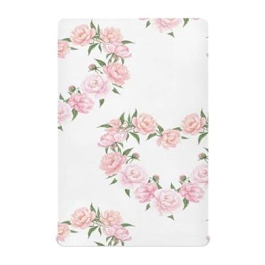 Imagem de Burbuja Lençol de berço com coração de rosas para meninos e meninas, lençol com elástico 71 x 132 cm para colchões de berço padrão e infantil, macio e respirável
