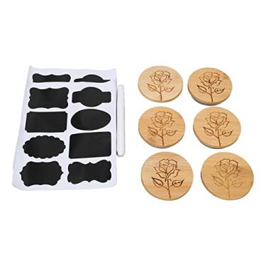 Imagem de Conjunto de tampa de madeira para jarra Ainoli, 6 peças, fácil de limpar, kit de capa de madeira de bambu com anéis de vedação de silicone e padrão de rosa