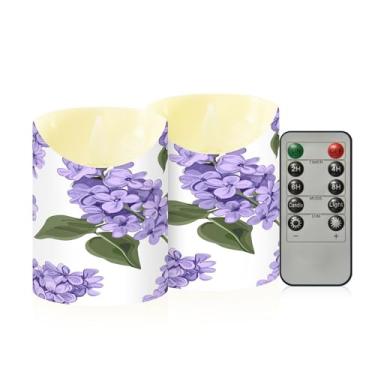Imagem de Wassud Flores lilás velas sem chama com controle remoto, velas realistas cintilantes com temporizador, velas decorativas para Natal, casamento, festa, decoração de casa pequenas