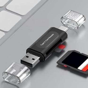 Imagem de 1 leitor de cartão OTG USB 2.0 4 em 1 - Mini adaptador de cartão de memória portátil, compatível com câmera de laptop tablet, preto