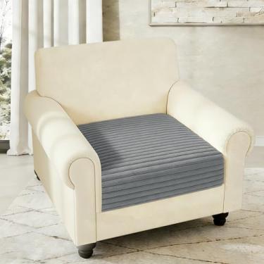 Imagem de Arfntevss Capa de sofá lavável para sofá para cães que aceita animais de estimação, capa de cadeira única, antiderrapante, capa de almofada para apoio de braço, protetor de móveis (listra de lã cinza