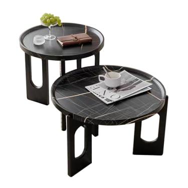 Imagem de Mesa de centro redonda para sala de estar, mesa lateral para sala de estar, mesa de centro retrô, design de madeira de meados do século, mesa de decoração de casa para sala de estar (preto)