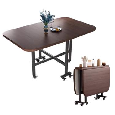 Imagem de Mesa de jantar multifuncional com folhas caídas - Mesa de cozinha dobrável de madeira de 119 cm com 6 rodas, mesa de acampamento dobrável portátil, mesa de cozinha para espaços pequenos