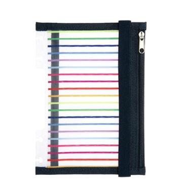 Imagem de ITSYHPRO Bolsa de lápis de malha para notebook Discbound, bolsa com zíper tamanho 13,3 cm x 18,8 cm para acessórios de capa de planejador (preto, listras coloridas)