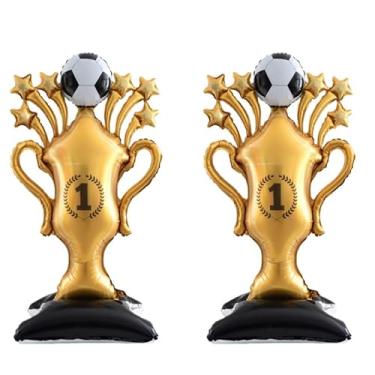 Imagem de 2 peças de balões extragrandes de festa de futebol, balões de festa de rúgbi, perfeitos para aniversários, festas traseiras, celebrações de dia de jogo e decorações de Copa do Mundo (troféu de futebol