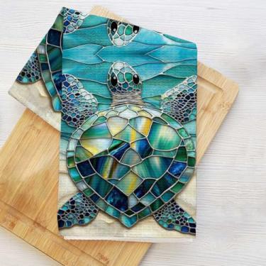 Imagem de Toalhas de cozinha de tartaruga de vitral, panos de prato para lavar pratos de cozinha, toalha de mão para casa de banho, toalha de chá decorativa de microfibra macia, presentes de tartaruga para
