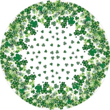Imagem de XCHI Toalha de mesa redonda com trevos verdes em aquarela, trevos, dia de São Patrício, toalhas de mesa laváveis para decoração de festa em casa 152 x 152 cm