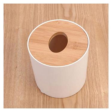 Imagem de Caixa de lenços de madeira de bambu com saída dupla criativa para sala de estar, mesa de hotel, casa, caixa de papel de plástico, suporte para rolo de papel higiênico (cor: branco, tamanho: 13,5