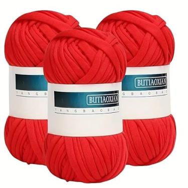 Imagem de Pacote com 3 camisetas de fio de tricô tecido de crochê para mão de verão DIY bolsa cobertor almofada projetos de crochê 100 g/rolo -19 vermelho