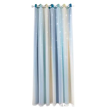 Imagem de 1 peça Cortina de Bloqueio Luz com Padrão Estrela Furada em Gradiente Simples para Quarto e Sala Estar