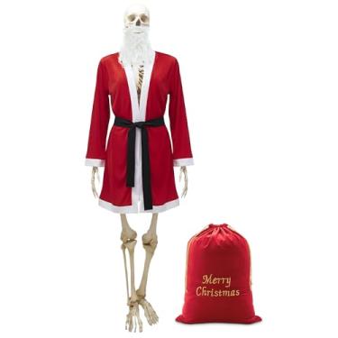 Imagem de Tarpop Acessórios de fantasia de esqueleto de 3,7 m, conjunto de fantasia de esqueleto de Natal de 3,7 m, inclui roupão grande de Papai Noel, bigode, bolsa de presente de Natal para decoração de Natal
