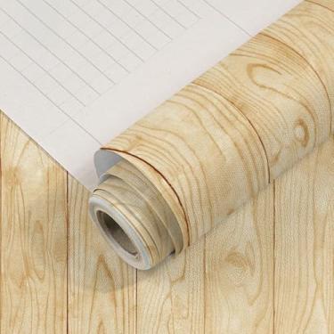 Imagem de Papel de parede retrô tijolo e madeira papel de parede espesso autoadesivo PVC impermeável material hotel quarto fundo renovação parede amarelo claro grão de madeira 44 * 1000 cm